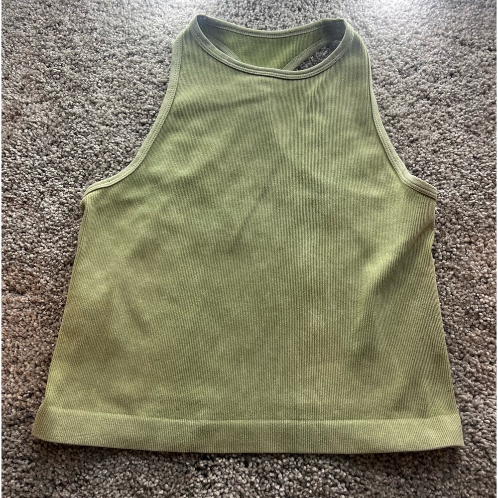 green ribbed razorback crop tank